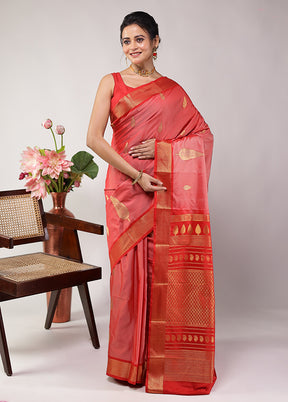 Pink Kanjivaram Silk Saree With Blouse Piece