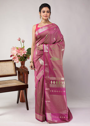 Pink Kanjivaram Silk Saree With Blouse Piece