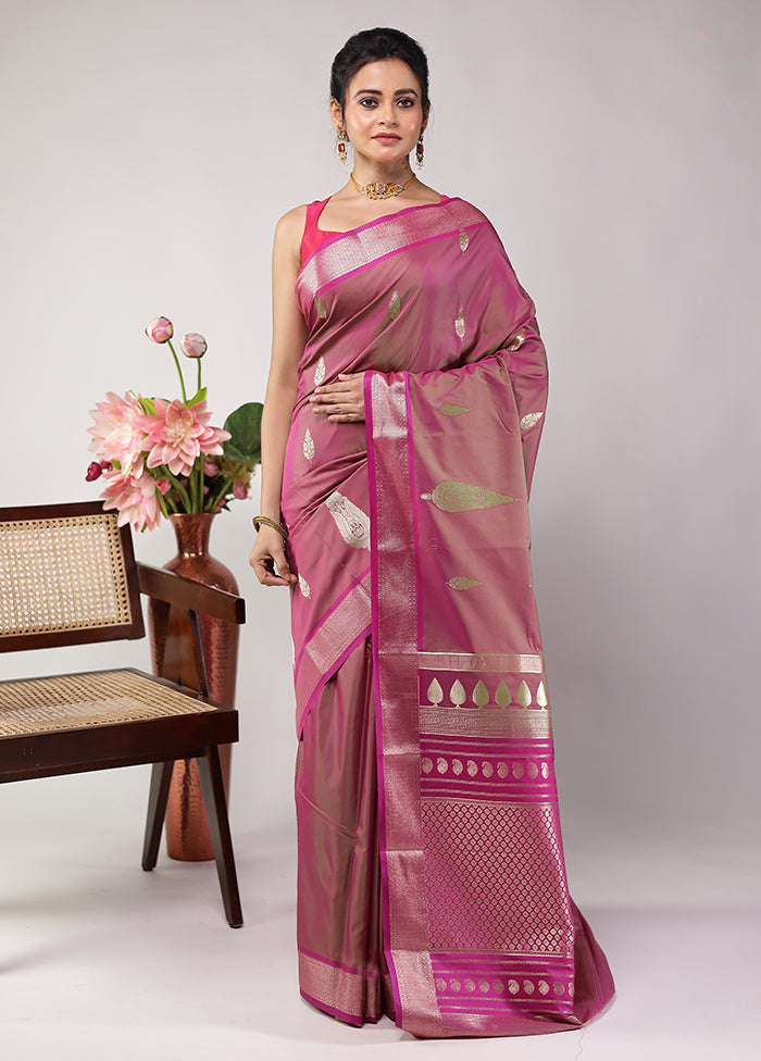 Pink Kanjivaram Silk Saree With Blouse Piece