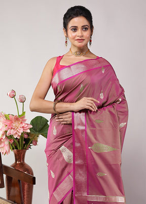 Pink Kanjivaram Silk Saree With Blouse Piece