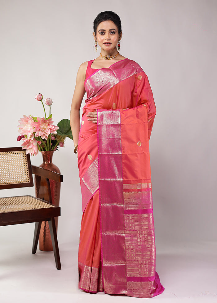 Pink Kanjivaram Silk Saree With Blouse Piece