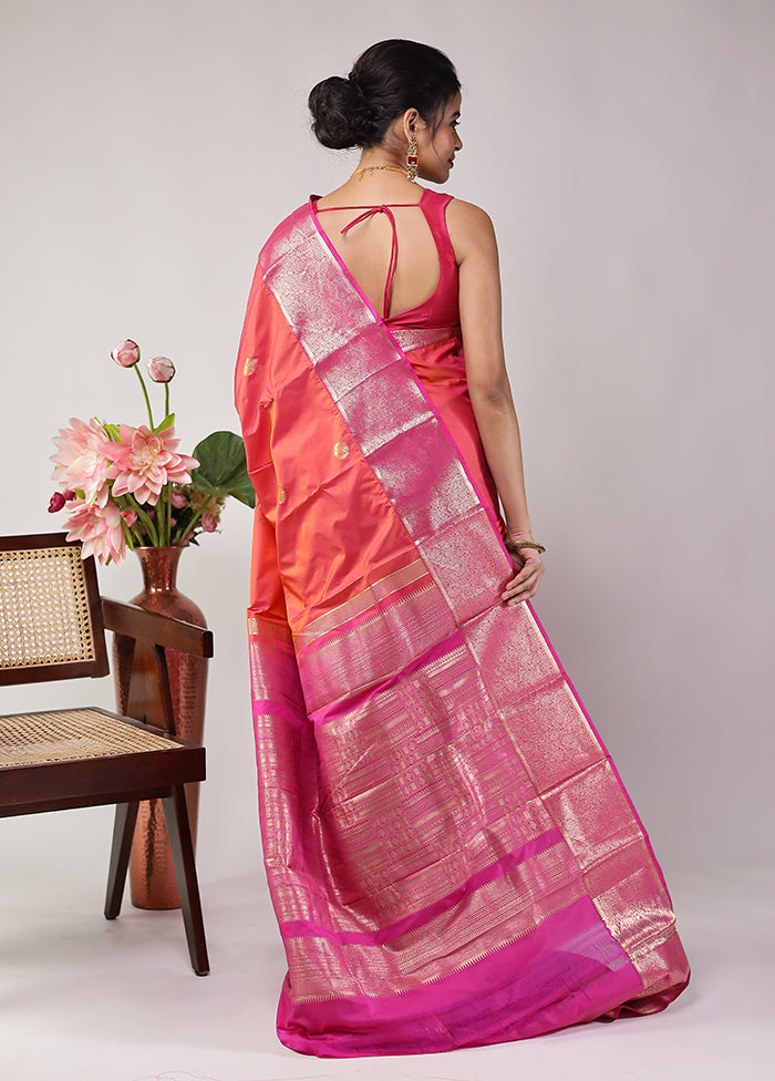 Pink Kanjivaram Silk Saree With Blouse Piece