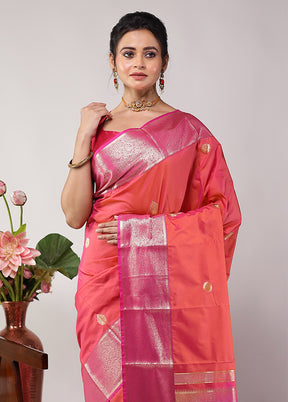 Pink Kanjivaram Silk Saree With Blouse Piece