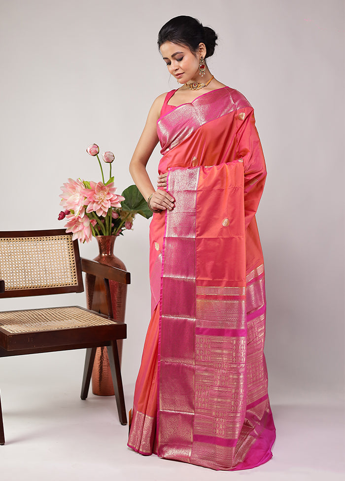 Pink Kanjivaram Silk Saree With Blouse Piece