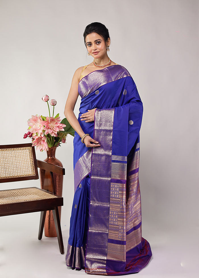 Blue Kanjivaram Silk Saree With Blouse Piece