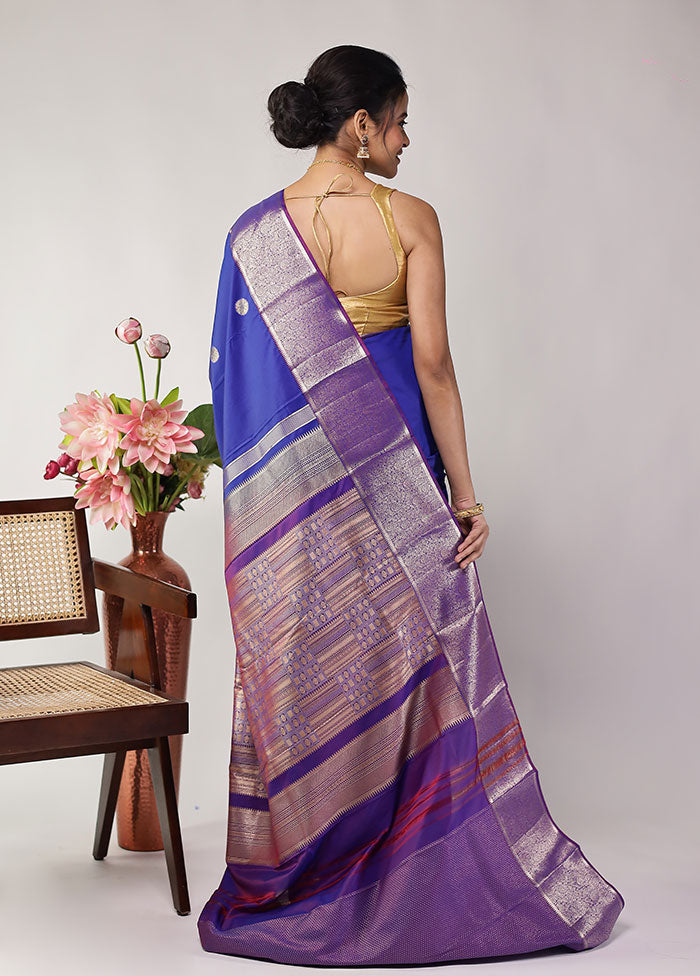 Blue Kanjivaram Silk Saree With Blouse Piece