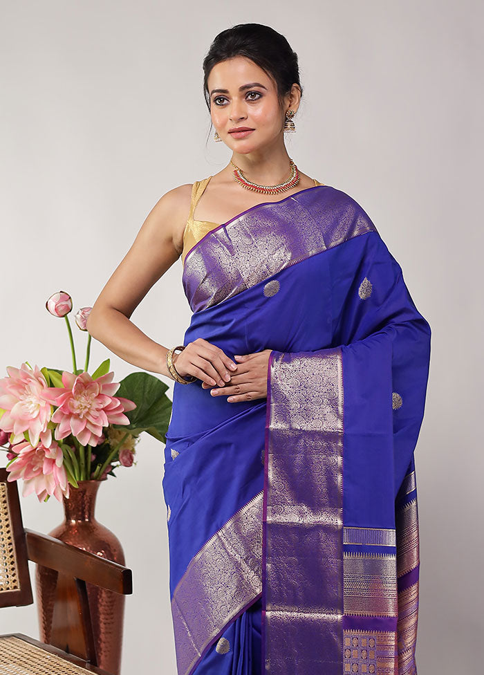 Blue Kanjivaram Silk Saree With Blouse Piece