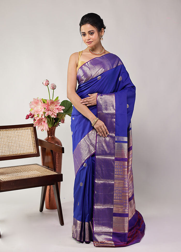Blue Kanjivaram Silk Saree With Blouse Piece