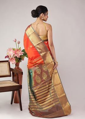 Orange Kanjivaram Silk Saree With Blouse Piece