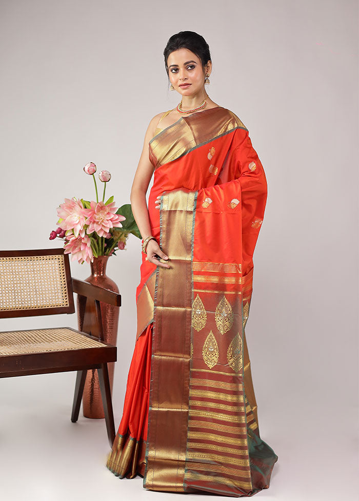 Orange Kanjivaram Silk Saree With Blouse Piece