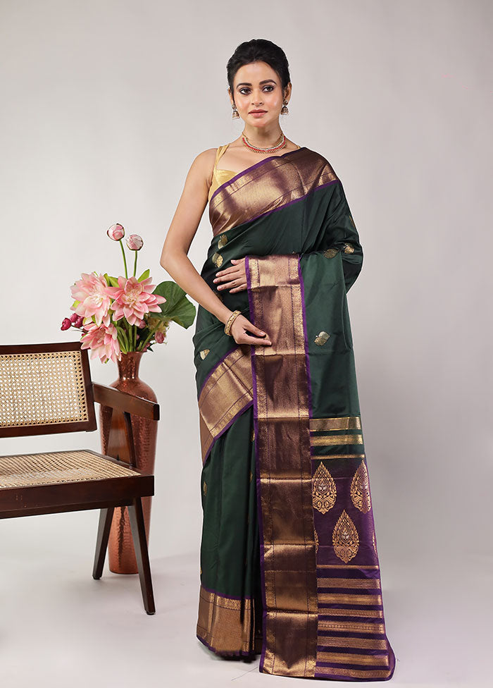 Green Kanjivaram Silk Saree With Blouse Piece