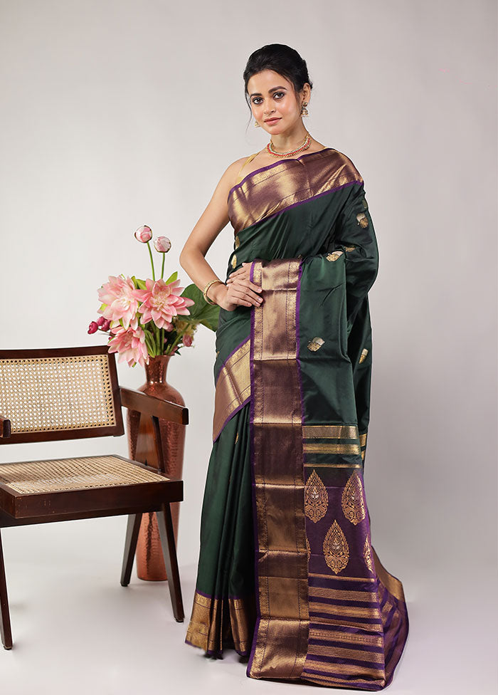 Green Kanjivaram Silk Saree With Blouse Piece