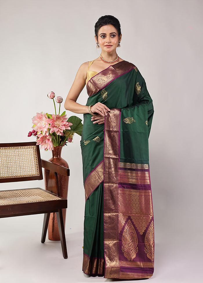 Green Kanjivaram Silk Saree With Blouse Piece
