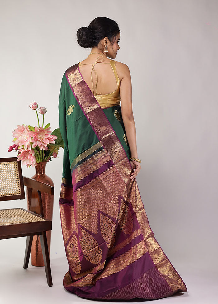Green Kanjivaram Silk Saree With Blouse Piece
