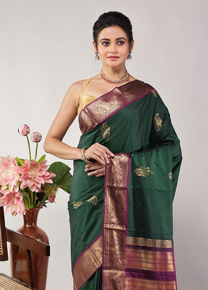 Green Kanjivaram Silk Saree With Blouse Piece