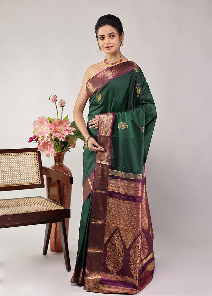 Green Kanjivaram Silk Saree With Blouse Piece