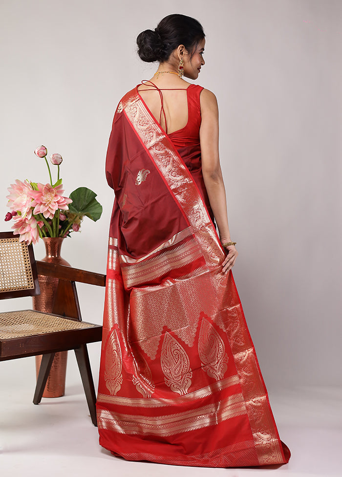 Maroon Kanjivaram Silk Saree With Blouse Piece