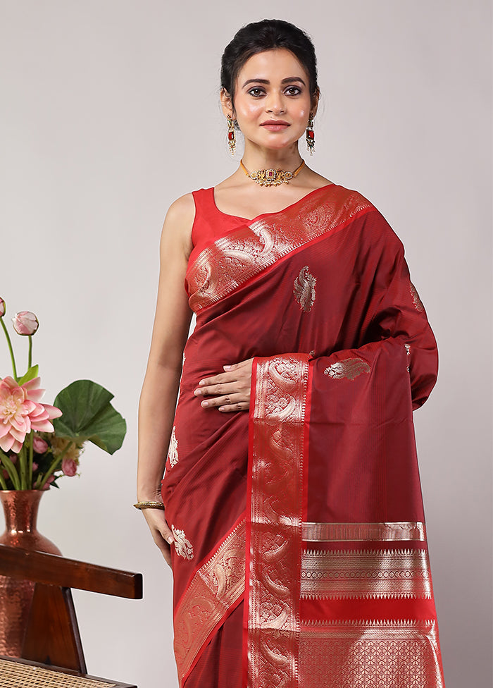 Maroon Kanjivaram Silk Saree With Blouse Piece