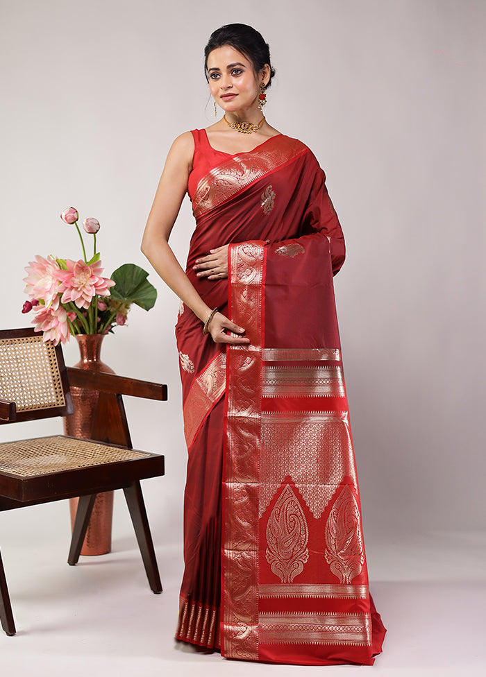 Maroon Kanjivaram Silk Saree With Blouse Piece