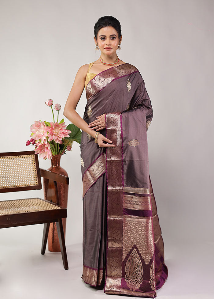 Grey Kanjivaram Silk Saree With Blouse Piece