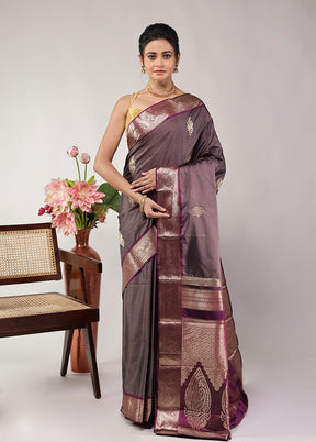 Grey Kanjivaram Silk Saree With Blouse Piece