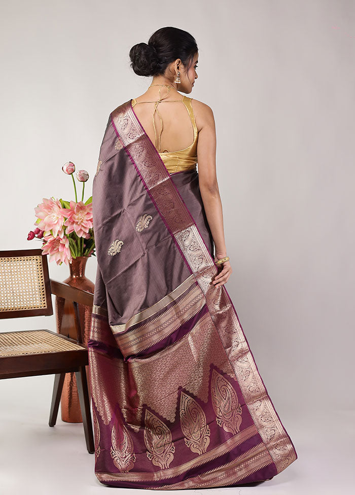 Grey Kanjivaram Silk Saree With Blouse Piece