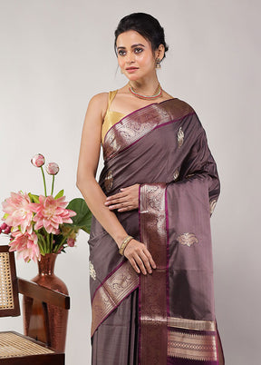 Grey Kanjivaram Silk Saree With Blouse Piece