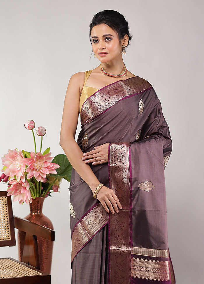 Grey Kanjivaram Silk Saree With Blouse Piece