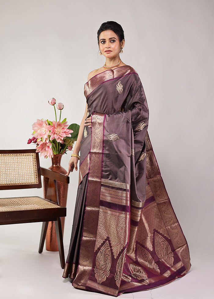 Grey Kanjivaram Silk Saree With Blouse Piece