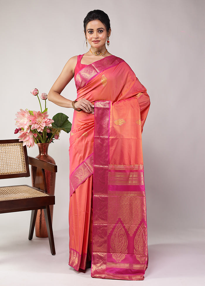 Pink Kanjivaram Silk Saree With Blouse Piece