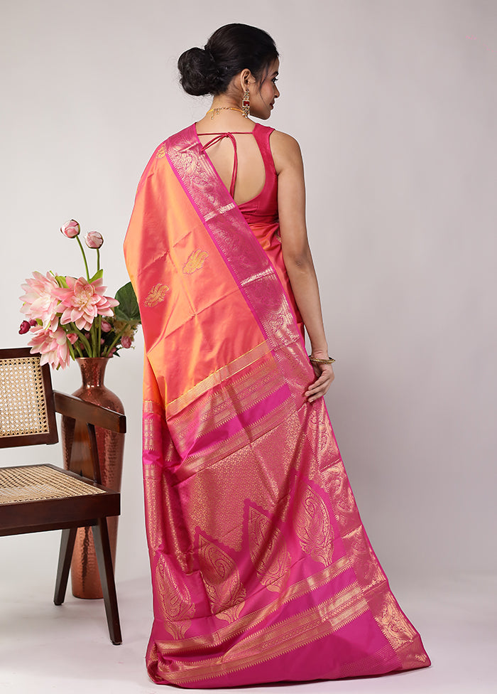 Pink Kanjivaram Silk Saree With Blouse Piece