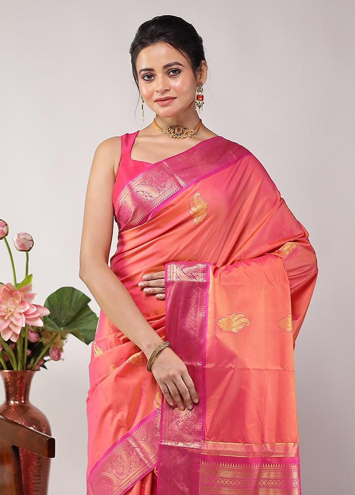 Pink Kanjivaram Silk Saree With Blouse Piece