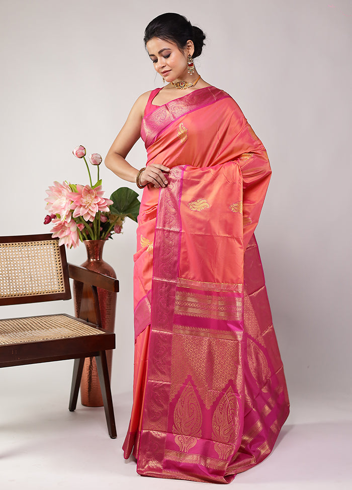 Pink Kanjivaram Silk Saree With Blouse Piece