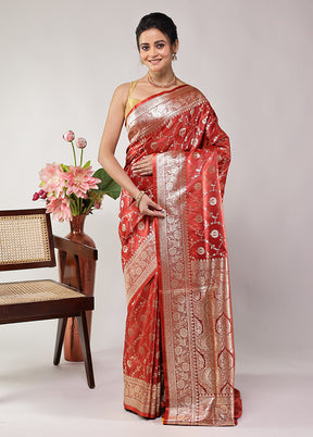 Maroon Banarasi Silk Saree With Blouse Piece