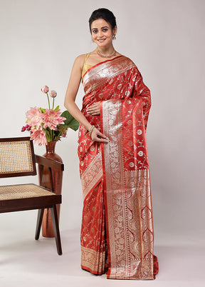 Red Banarasi Silk Saree With Blouse Piece