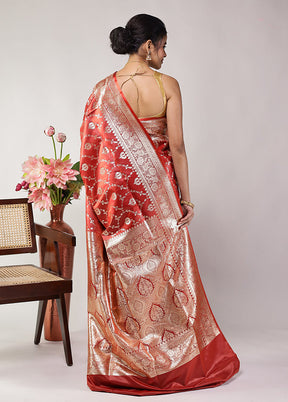 Red Banarasi Silk Saree With Blouse Piece