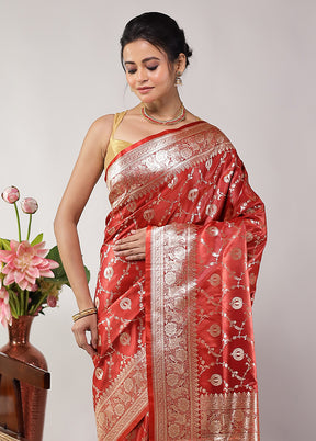 Maroon Banarasi Silk Saree With Blouse Piece