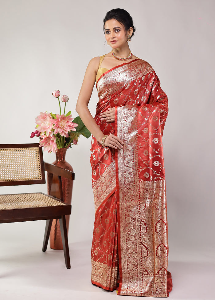 Maroon Banarasi Silk Saree With Blouse Piece