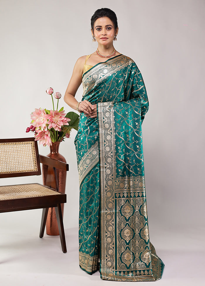 Green Banarasi Silk Saree With Blouse Piece