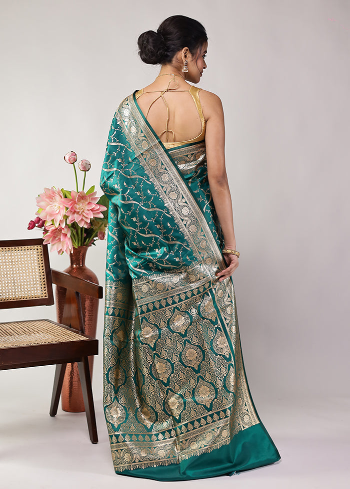 Green Banarasi Silk Saree With Blouse Piece