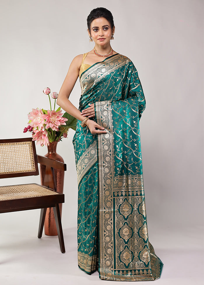 Green Banarasi Silk Saree With Blouse Piece