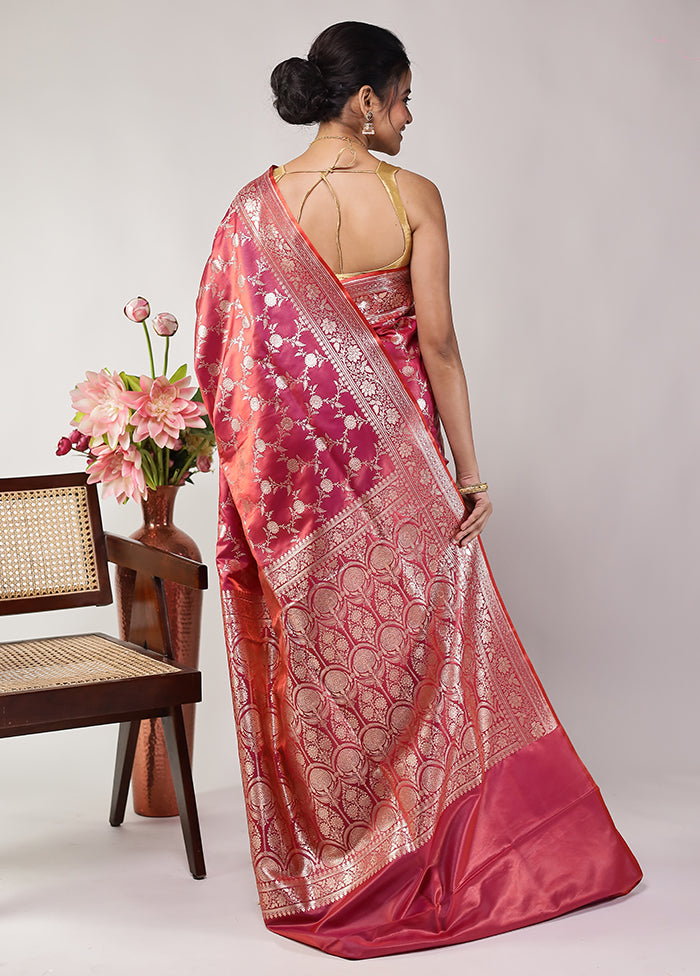 Pink Banarasi Silk Saree With Blouse Piece