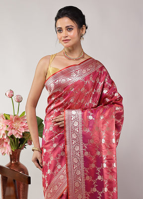 Pink Banarasi Silk Saree With Blouse Piece