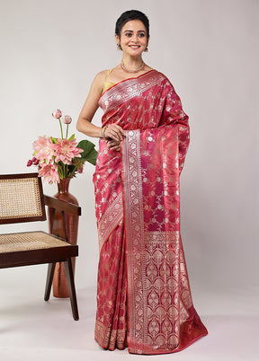 Pink Banarasi Silk Saree With Blouse Piece