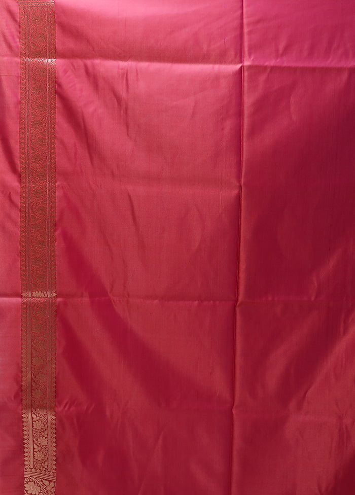 Pink Banarasi Silk Saree With Blouse Piece