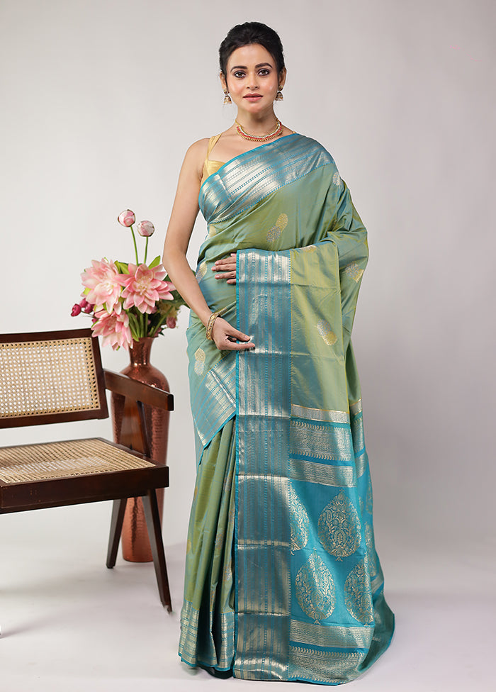 Green Kanjivaram Silk Saree With Blouse Piece