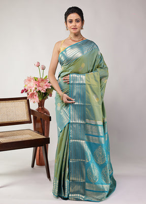 Green Kanjivaram Silk Saree With Blouse Piece