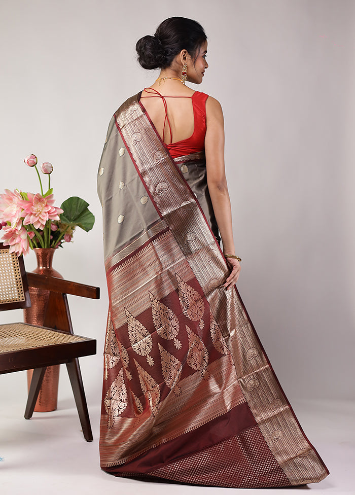 Grey Kanjivaram Silk Saree With Blouse Piece