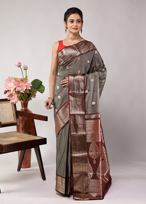 Grey Kanjivaram Silk Saree With Blouse Piece