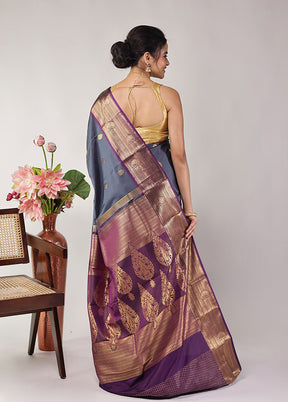 Grey Kanjivaram Silk Saree With Blouse Piece